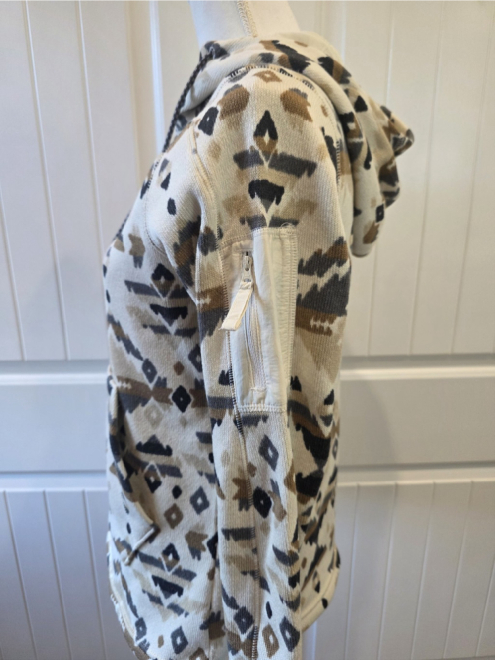 Columbia Sweater Weather Fleece Hooded Quarter Zip Sz S Cream Aztec Outdoor Hike - Picture 12 of 14